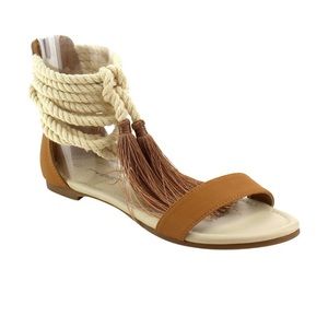 C LABEL Women's Tassel Open Toe Flat Sandals Shoes
